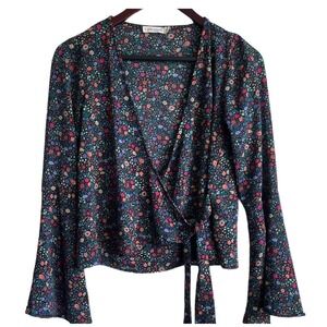 Chloe & Katie Women Crop Top XS Floral Print Wrap Y2K Retro Cottagecore Romantic
